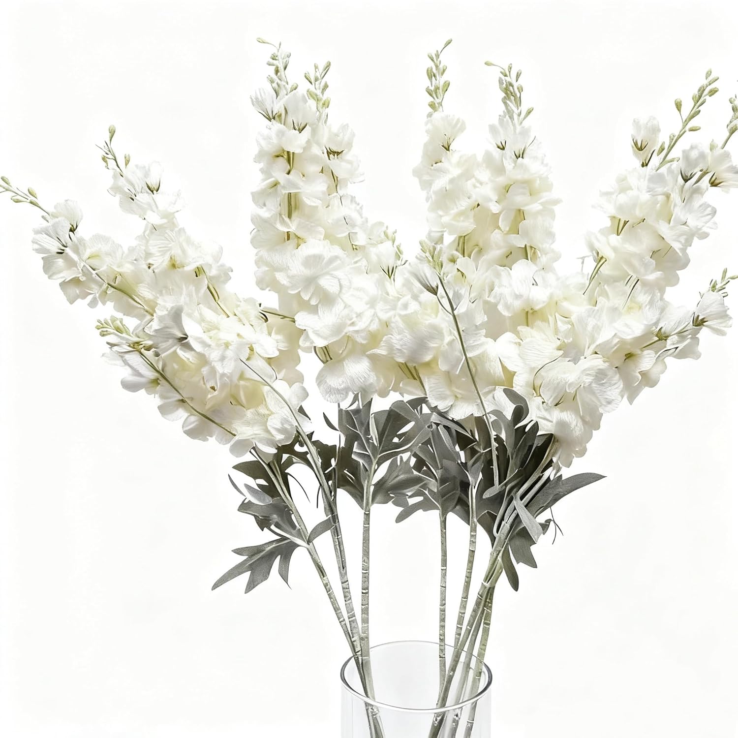8Pcs Delphinium Artificial Flowers Larkspur Bulk Silk Flowers 33.5 In Long Stem Fake Flowers For Home Garden Wedding Floral Arrangements Decor (8, White)