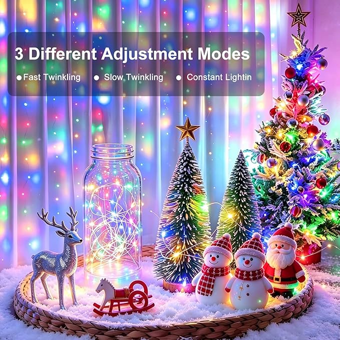 12 Pack Fairy Lights Battery Operated 7FT 20 LED Twinkle String Lights Waterproof Silver Wire Firefly Lights with 3 Lighting Modes for Mason Jars Wedding Party Holiday Decor