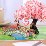 Pop Up Valentines Card Cherry Blossom, 3D Bridge With Couple, Anniversary, Wedding Cards For Wife, Husband, Her, Him, Girlfriend, Ideal Gift For Birthday, Wedding, Valentines, Mothers Day, 6X8 Inch