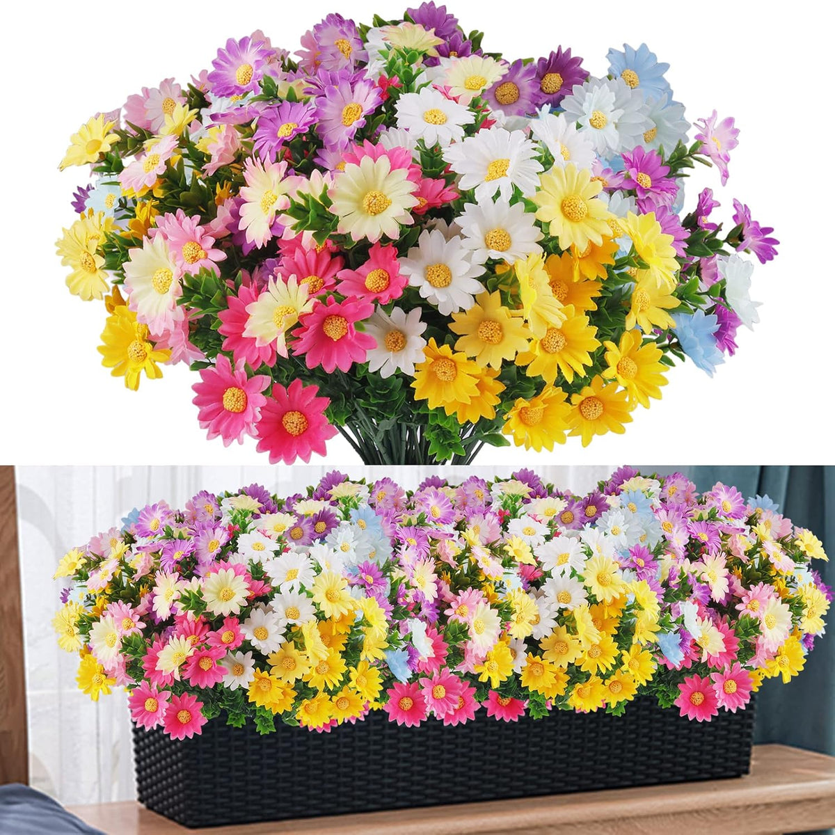 12 Bundles Artificial Fake Flowers For Outdoor Decoration,Uv Resistant Faux Plastic Fabric Greenery Shrubs Plants Fake Flowers Hanging Planter Kitchen Home Wedding Office Garden