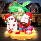 Christmas In July Santa Inflatables Decorations, 7 Ft Hawaiian Beach Vacation Snowman Outdoor Decorations, Build In Led