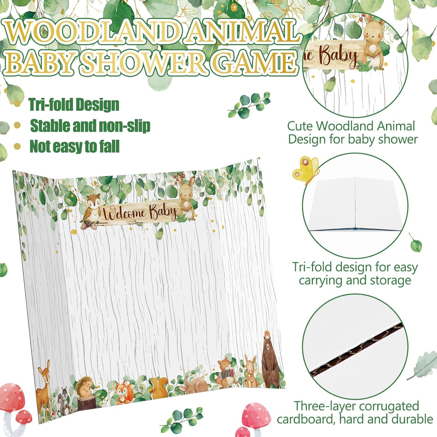 31 Pieces Woodland Animal Baby Shower Diaper Game 1 Diaper Baby Shower Game Board 7 Diapers 10 Plastic Balls 1 Organza Bag For Bridal Games Boy Girl