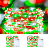 Christmas String Lights Red Green White Copper Wire, 2 Pack Total 200Led Fairy Lights Waterproof Twinkle Lights For Xmas