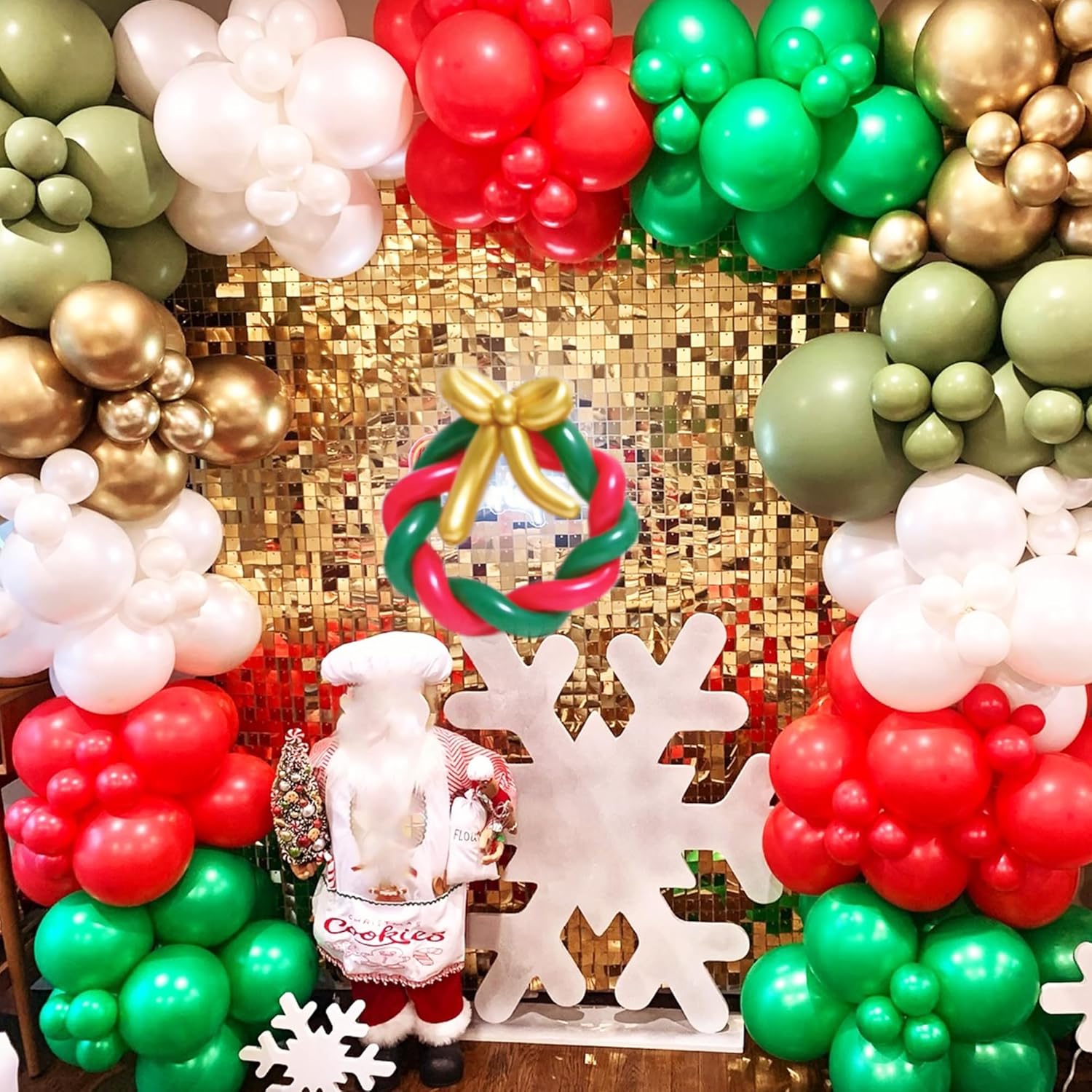 172Pcs Christmas Balloons Garland Kit With Red Green Metal Sliver Gold Christmas Wreath Balloons For Xmas Party Or New Year Party Decorations