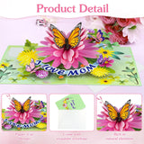 Birthday Cards For Mom - 3D Butterfly Flower Pop Up Greeting Card With Envelope & Note Tag Birthday Mothers Day Gift For Women Wife Mom Grandma Stepmother From Daughter Son