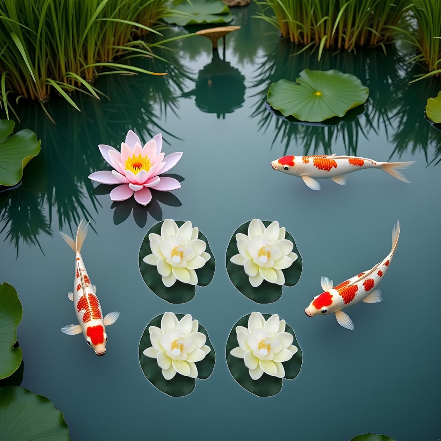 4 Pcs Artificial Floating Foam Lotus Flower With Water Lilys Pad Ornanments,Lifelikes Fake Lotus Flowers For Patio Pond Pool Fish Tank Aquarium Home Garden Outdoor, For Pool Aquarium Water Decoration