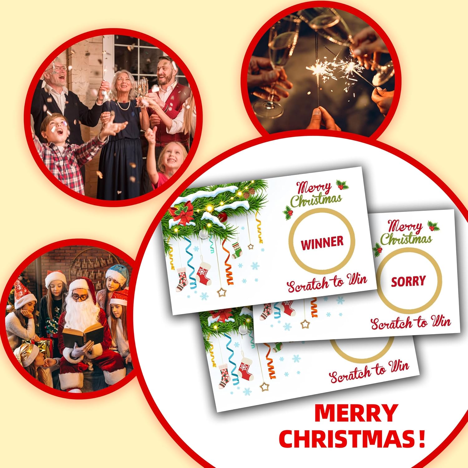 Christmas Scratch Off Cards - 40 Pcs Win Game With Sticker, Funny Holiday Party Game, Christmas Scratch Games, Party Supplies, A04
