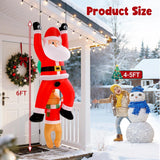 6Ft Hanging Christmas Inflatables Outdoor, Climbing Santa With Dog Blow Up Roof Decor, Funny Built-In Led Lights Xmas In