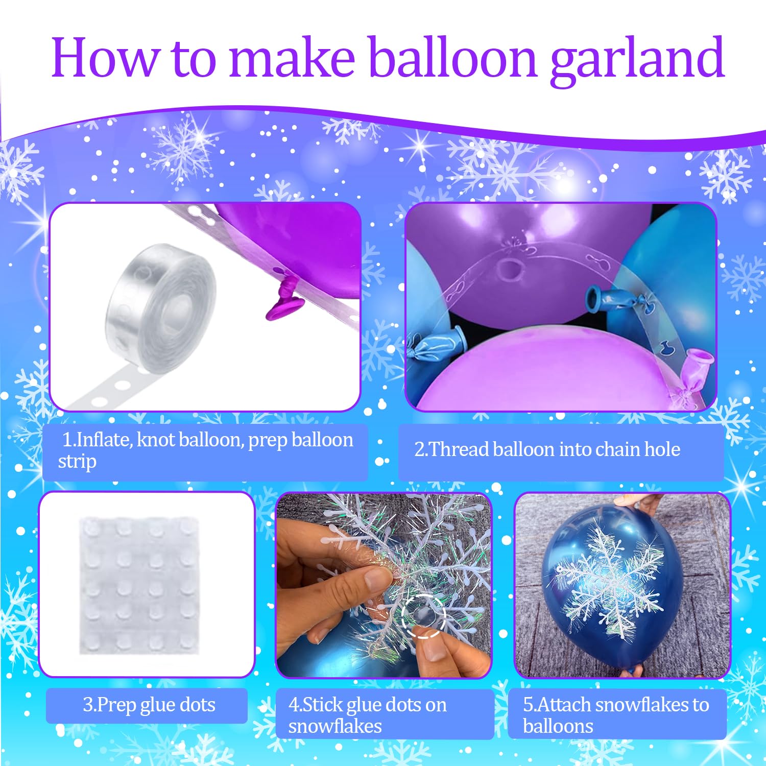 Winter Wonderland Balloon Garland Arch Kit Birthday Party Decorations, Blue Purple Foil Fringe Curtains Backdrop Tinsel Streamer Photo Booth Props For Girls Winter Christmas Snow Party Decor Supplies