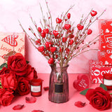24 Pcs Valentine'S Day Artificial Berry Flower Stems Heart Shape Floral Picks Sprays Branches For Spring Mother'S Day Xmas Bridal Wedding Decoration Table Decor Vase Filler(Red)