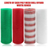4 Roll Christmas Poly Mesh Ribbon, Red White Green Wired Edge Ribbon 10 Inch X 30 Feet Poly Deco Mesh Ribbon For Christmas Holiday Craft Wreaths Decorating