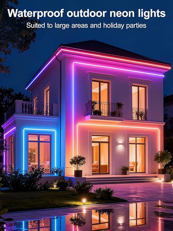 32.8FT RGB Neon Rope Lights App Remote Control Music Sync IP67 Waterproof Flexible Strip