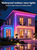 32.8FT RGB Neon Rope Lights App Remote Control Music Sync IP67 Waterproof Flexible Strip