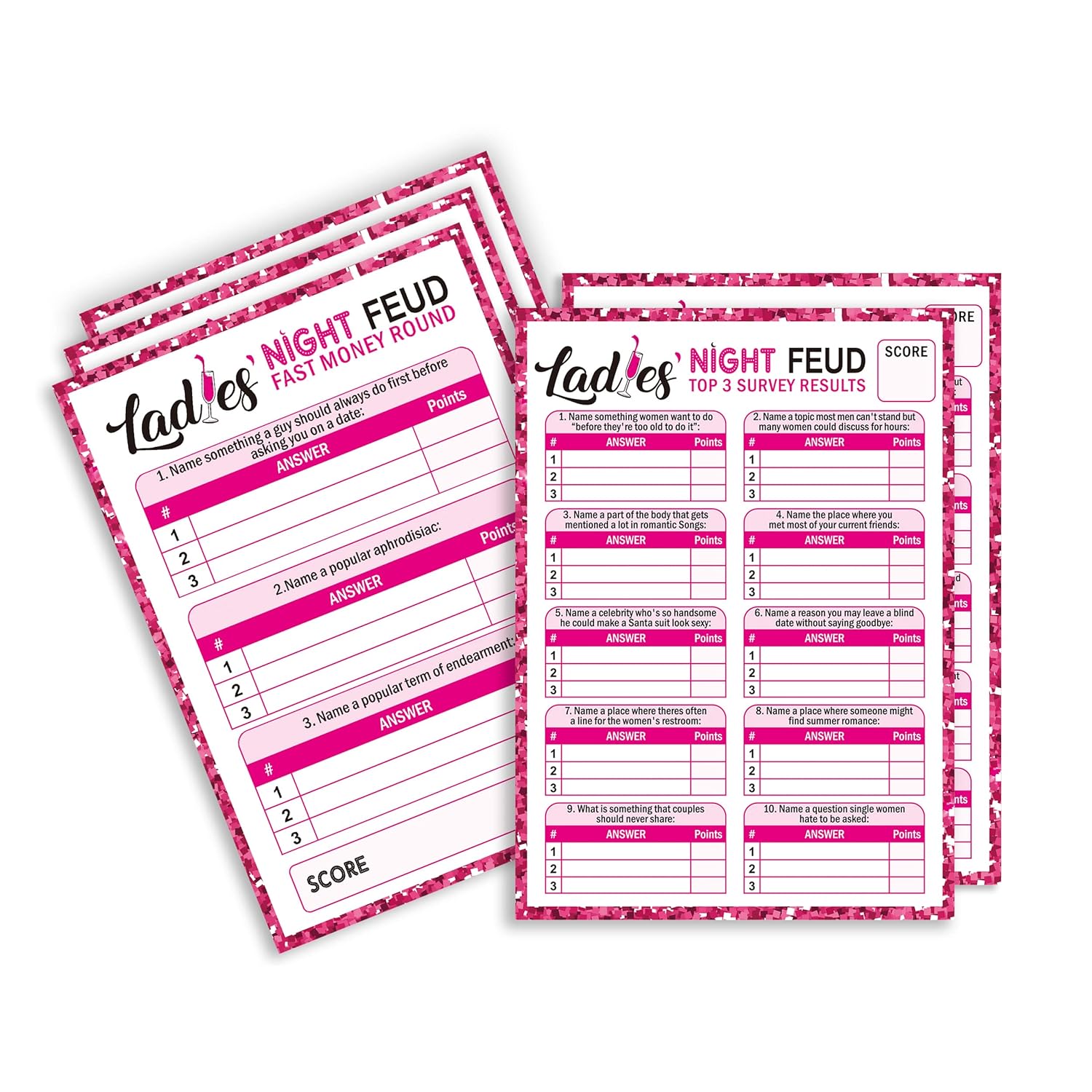 Ladies' Night Party Feud - Great For Bachelorette Party Or Adult Trivia Game - 30 Feud Cards And 3 Fast Money Round Cards