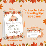 Baby Shower Game, Guess How Many Animal Crackers, 1 Little Pumpkin Standing Sign With 50 Cards For Thanksgiving Gender Reveal Party Favor Supplies - C05