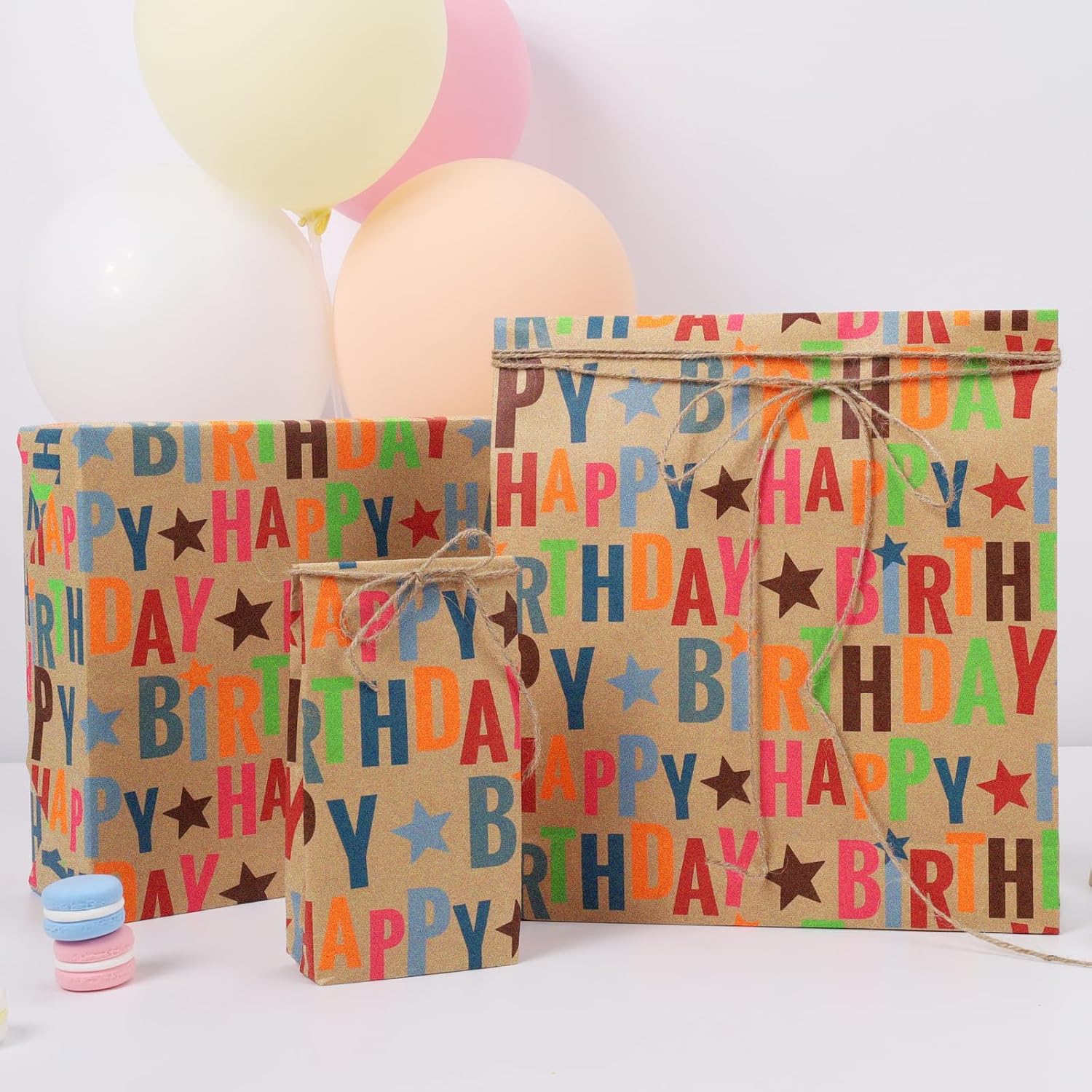 Birthday Wrapping Paper Roll For Kids, 17 Inch X 16.5 Feet Kraft Gift Wrap Paper With Colorful Text Happy Birthday Pattern For Boys Holiday Party