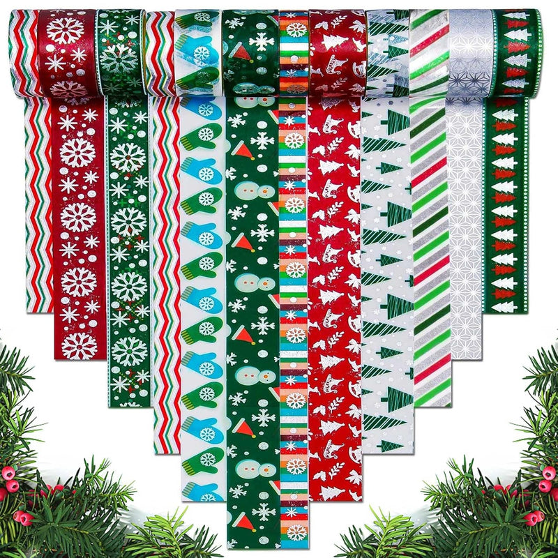 Christmas Washi Tape - 12 Rolls Holiday Washi Tapes 3 Sizes Red Green