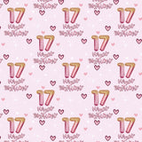 17Th Wrapping Paper Birthday Girl, Hearts And Pink Number 17 Balloons Happy Birthday Design, 17 Years Old, Mini Roll, 17 Inches X 16.4 Feet, Perfect For Girls' Birthday Party Gifts