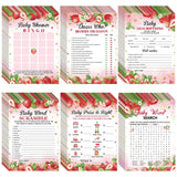 320 Pcs Strawberry Baby Shower Games Includes 6 Games Each 50 Sheets With 20 Pencils Includes Baby Descriptions And Wishes Game Guess Who Bingo Word Search