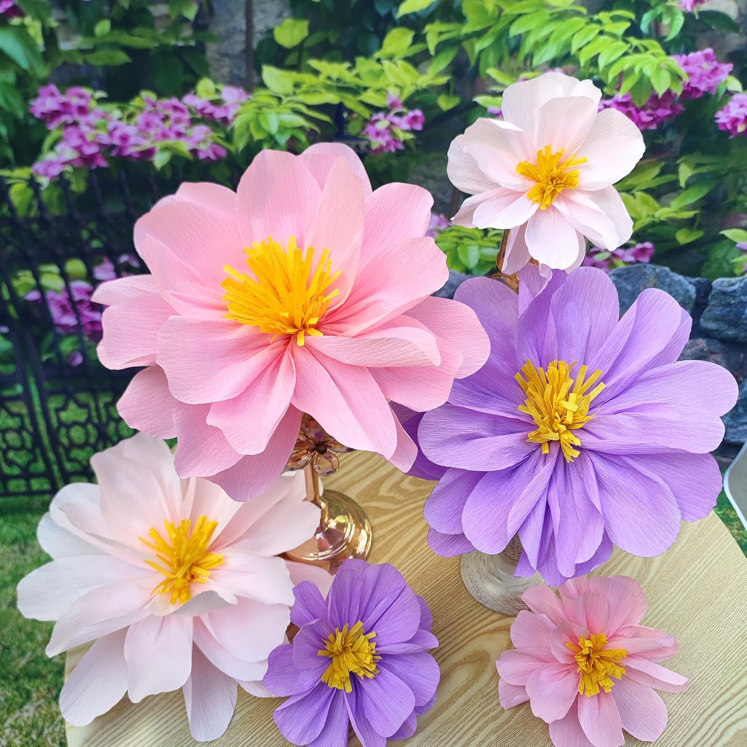 Large Pink & Lilac Paper Flower For Girls Birthday Diy Wall Decor Events Party Centerpiece Photobooth Backdrop 12 Inch-7 Inch Pak Of 6