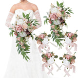 Wedding Bouquets For Bride, Set Of 5, Bridesmaid Bouquet Artificial Flower Bridal Bouquet For Wedding Ceremony Anniversary (Dusty Rose)