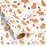 Capybara Birthday Wrapping Paper Roll, Happy Birthday Wrapping Paper For Kids, Cute Capybara Gift Wrap For Boys Girls Kids Holiday Baby Shower Party Supplies, 17 Inch × 16.4 Feet