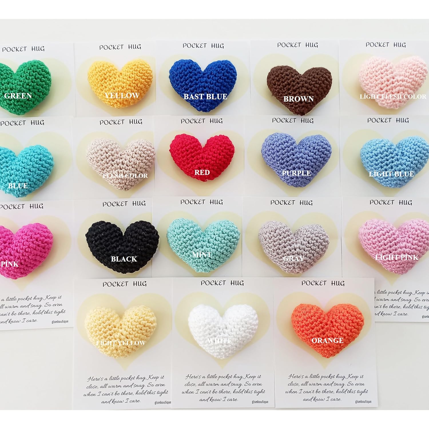 Cute Crocheted Pocket Hug Heart With Greeting Cards, Handmade Small Gifts, Cute Little Heart Pocket Hug & Gift Card, Thinking Of You Love Gift For Family And Friends. (Blue)