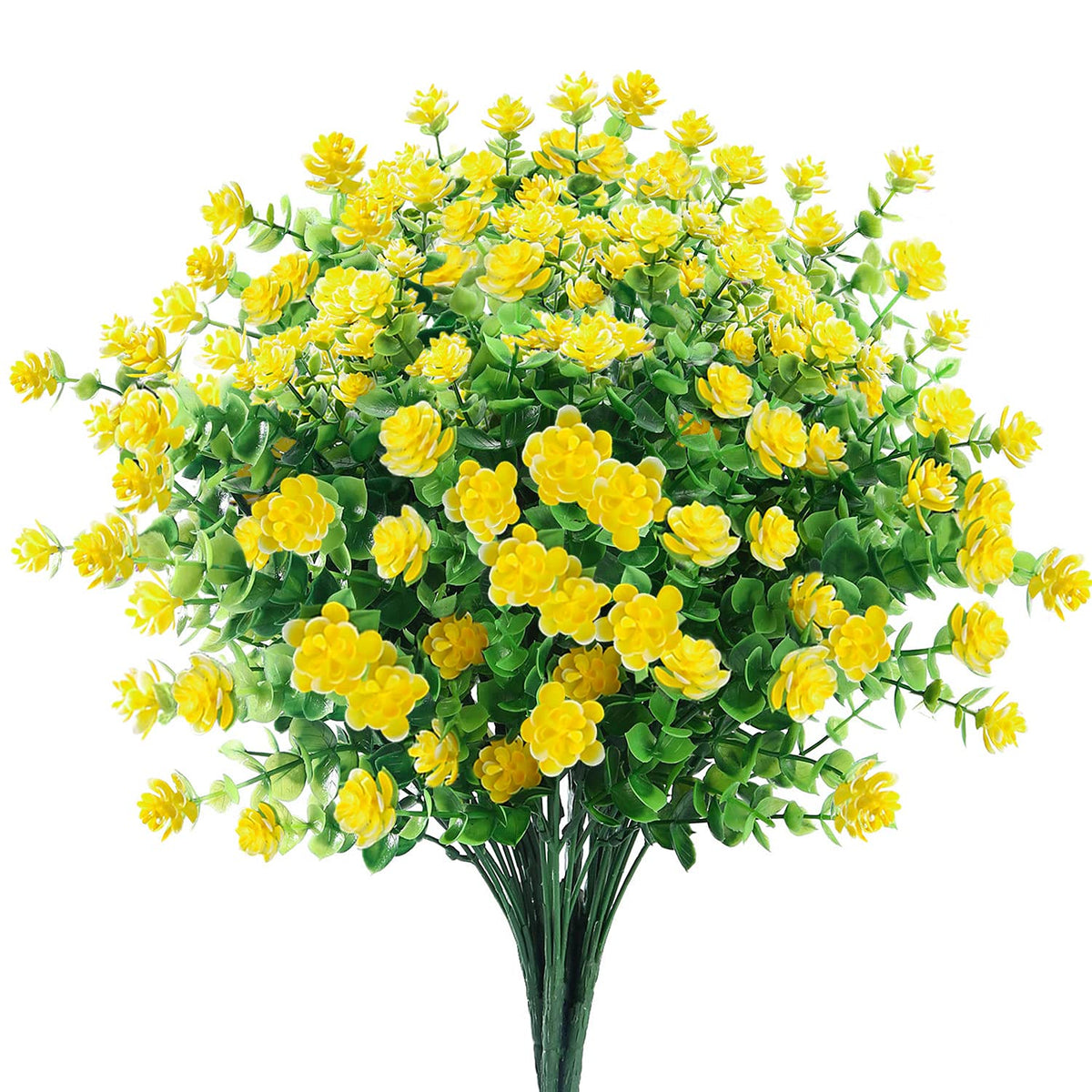 Artificial Flowers Outdoor Fake Flowers For Decoration Uv Resistant No Fade Faux Plastic Plants Garden Porch Window Box Décor (6 Bundles, 2#Yellow)