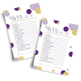 Purple And Gold Baby Shower Games - Word Scramble Game For Girls Or Boys - Fun Gender Reveal Activity With Prizes - Prince Or Princess Theme - 25 Pack, Royal Mermaid Design