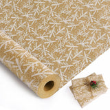 Christmas Wrapping Paper Roll, Brown Kraft Christmas Wrapping Paper With White Pine Branch Design, Retro Classic Gift Wrapping Paper For Xmas New Year Winter Holiday, 17 Inch X 49 Feet