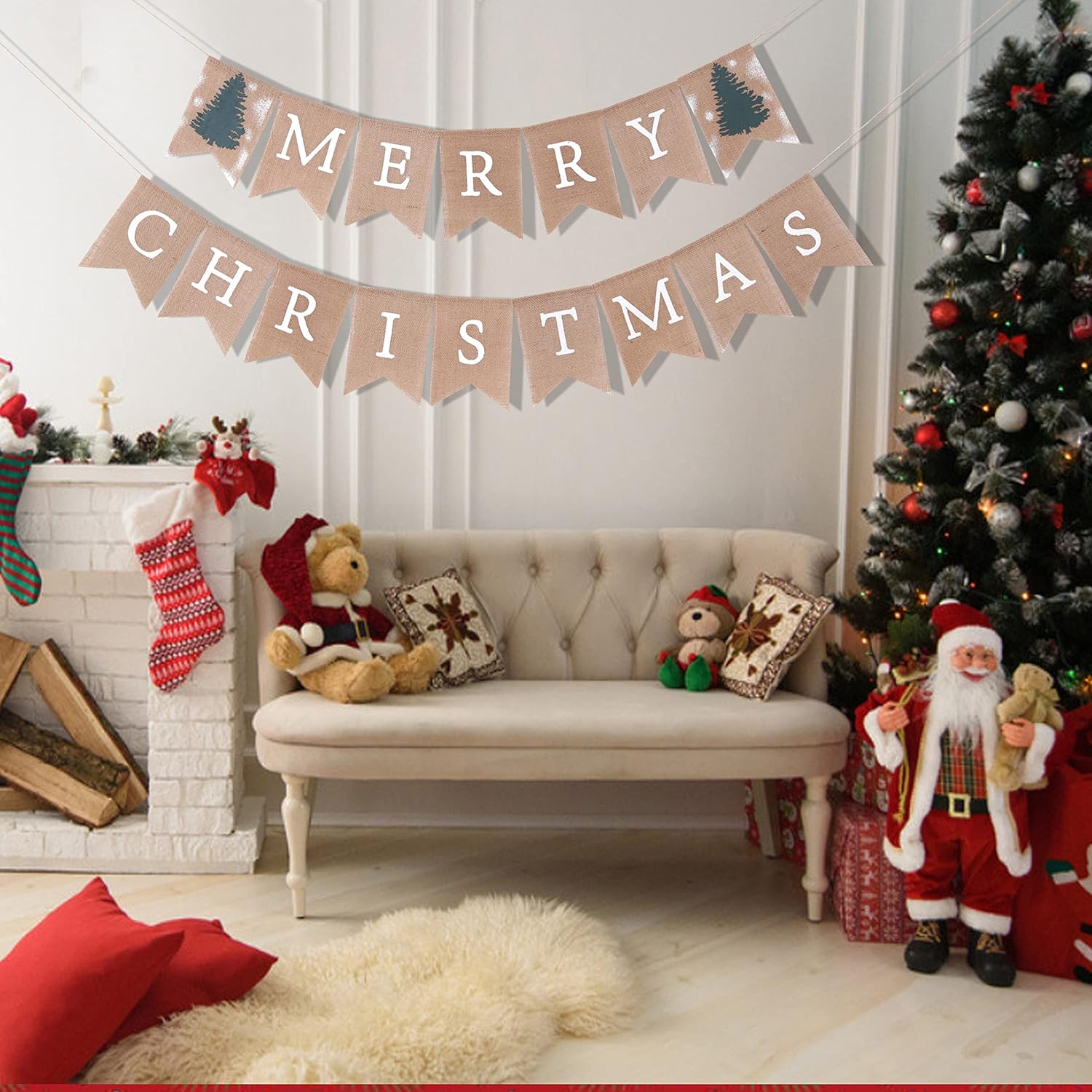 Christmas Banner - Merry Christmas Burlap Banner Party Photo Props Home Decoratios