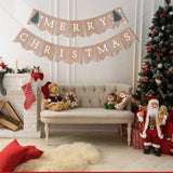 Christmas Banner - Merry Christmas Burlap Banner Party Photo Props Home Decoratios