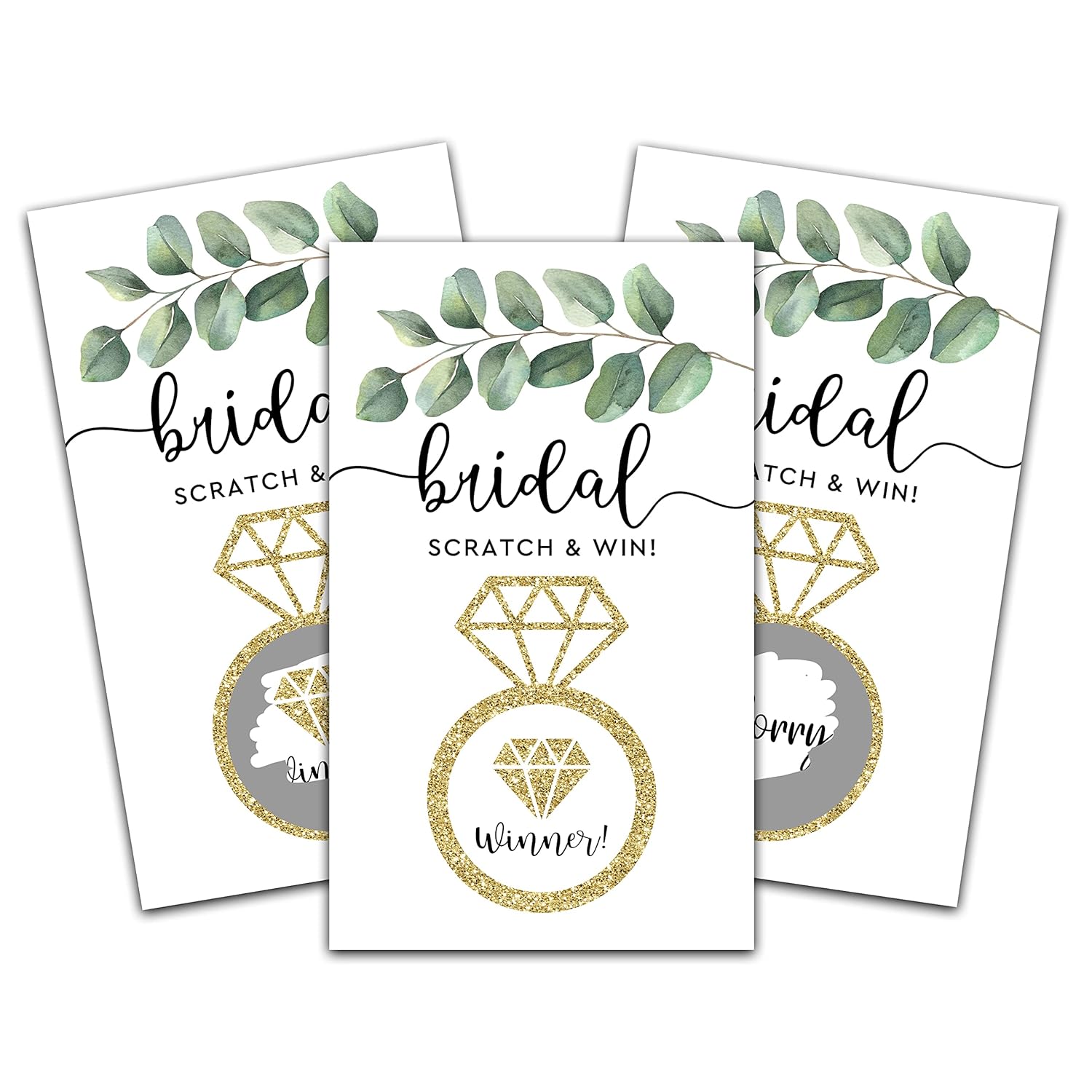 Bridal Shower Scratch Off Game Cards, Eucalyptus Greenery Bridal Lottery Tickets, Gold Foil Wedding Shower Games Ideas, Bachelorette Party Activities & Decorations (50 Pack)-15