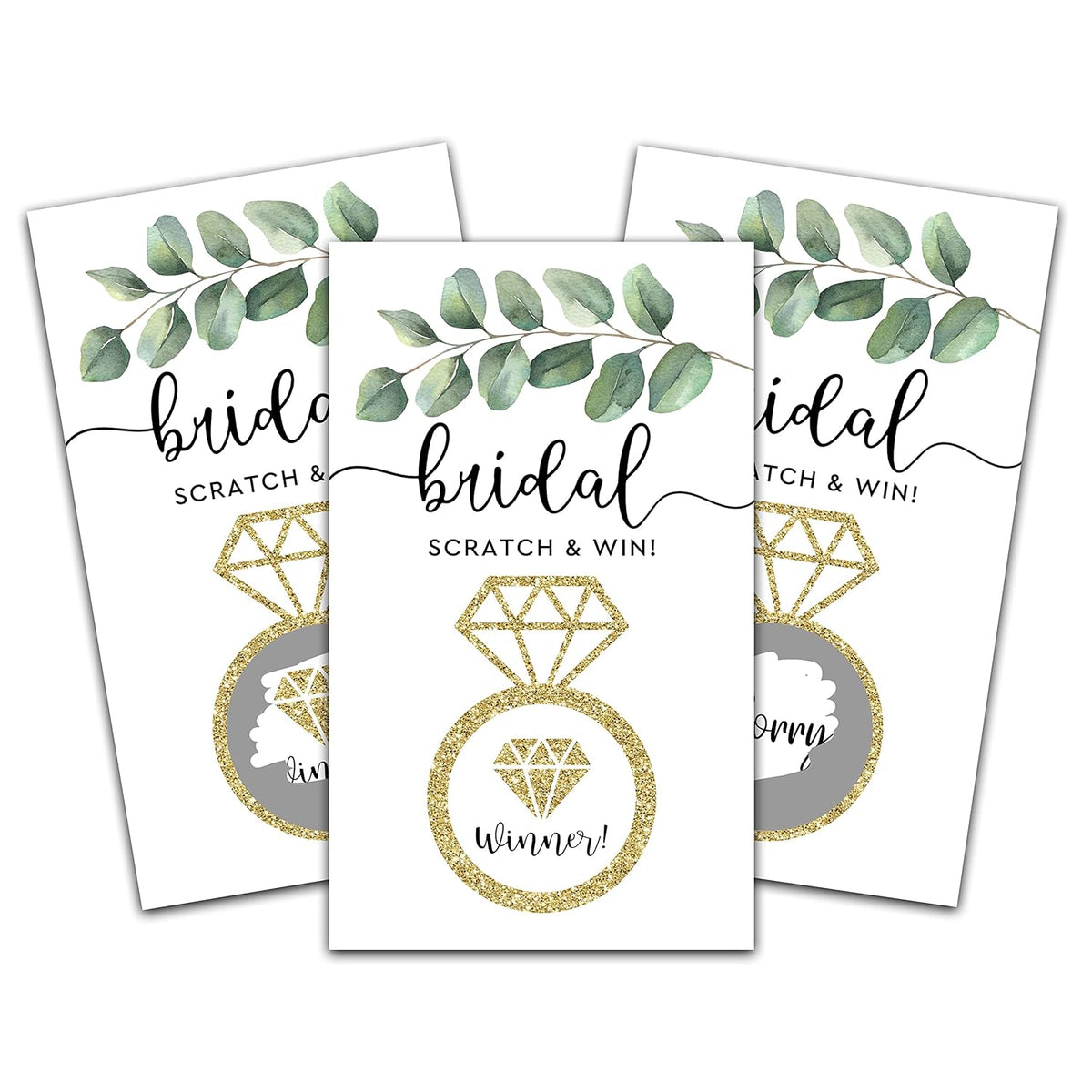 Bridal Shower Scratch Off Game Cards, Eucalyptus Greenery Bridal Lottery Tickets, Gold Foil Wedding Shower Games Ideas, Bachelorette Party Activities & Decorations (50 Pack)-15