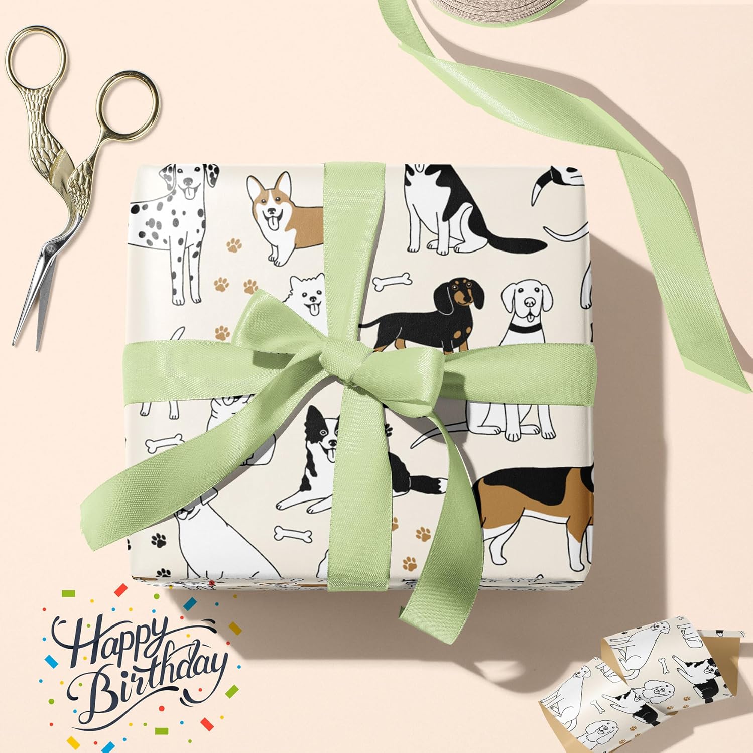 Dog Wrapping Paper For Birthday Baby Shower - Paw Print White & Black Puppys Gift Paper For Men Women Kids - 20 X 29 Inches, 6 Folded Sheets, Easy To Store…
