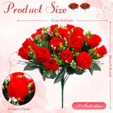 2 Bouquets Christmas Cemetery Flowers For Grave Memorial 18 Heads Artificial Flowers Cemetery Day Silk Grave Faux Roses Arrangements For Christmas Headstones Tombstone Decor(Red)