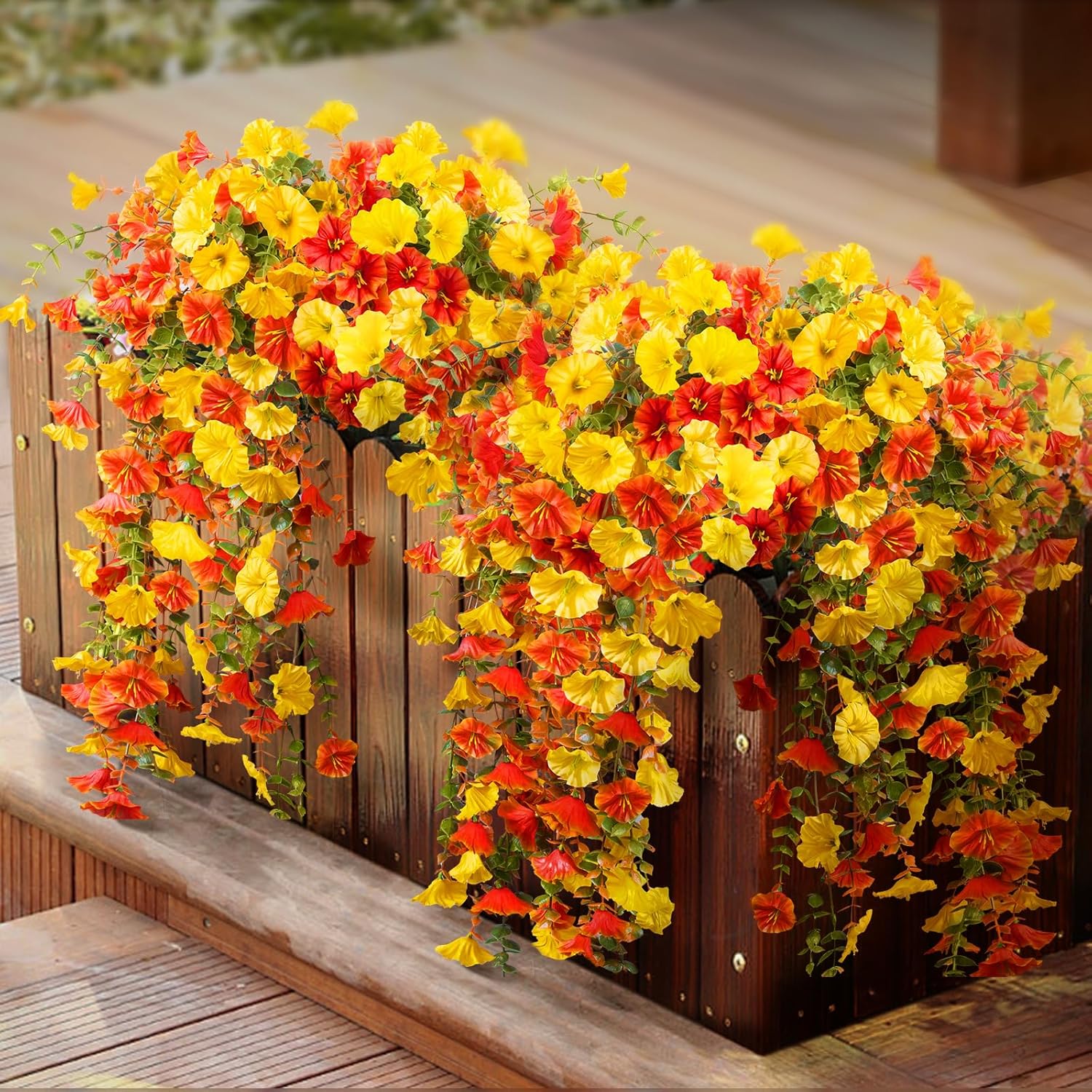Artificial Flowers For Outdoors Fall Hanging, 4-Pack Artificial Morning Glory Includes 180 Flowers, Uv-Resistant Faux Silk Fake Realistic Plants For Home Garden Porch Patio Balcony Planter Yard