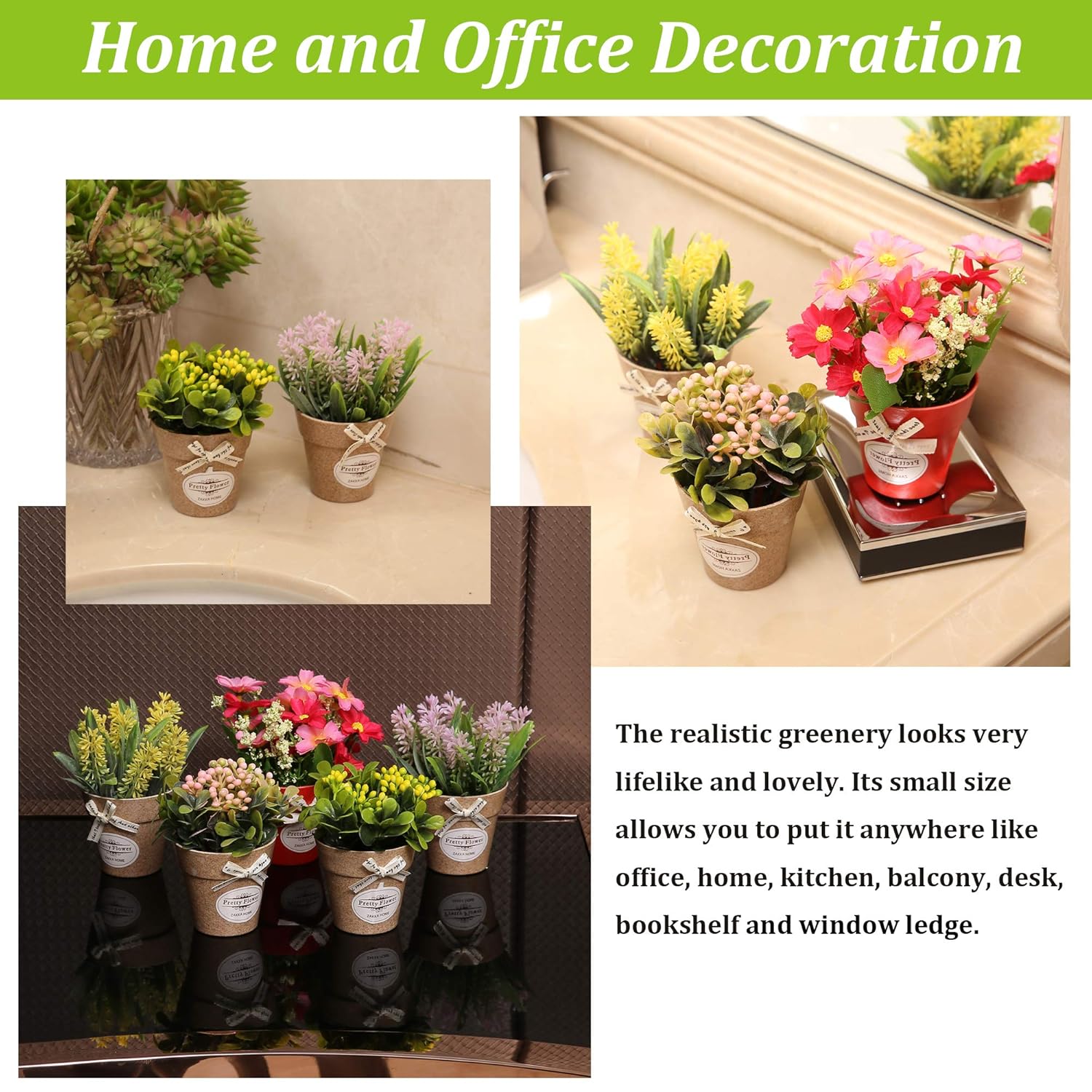 Set Of 6 Potted Artificial Flowers Fake Flowers With Vase Faux Flowers In Pot, Spring Decor For Home Office Floral Arrangement For Table Dinning Room Decoration Shelf Decor