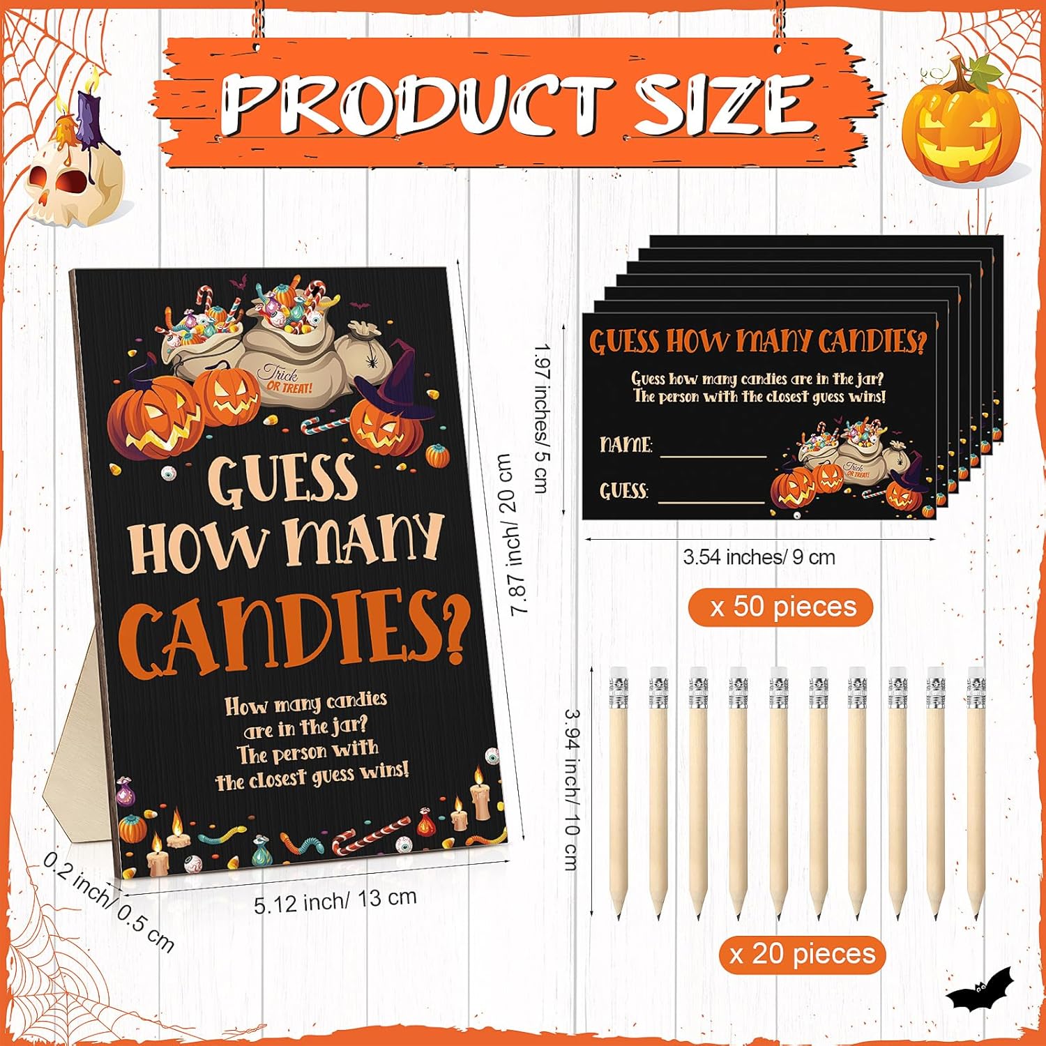 72 Pcs Halloween Games Halloween Baby Shower Game Included 1 Wooden Candy Guessing Game Sign 50 Guess How Many Cards 20 Hb Pencils And 1 Mini Cauldron Jar For Baby Shower Party