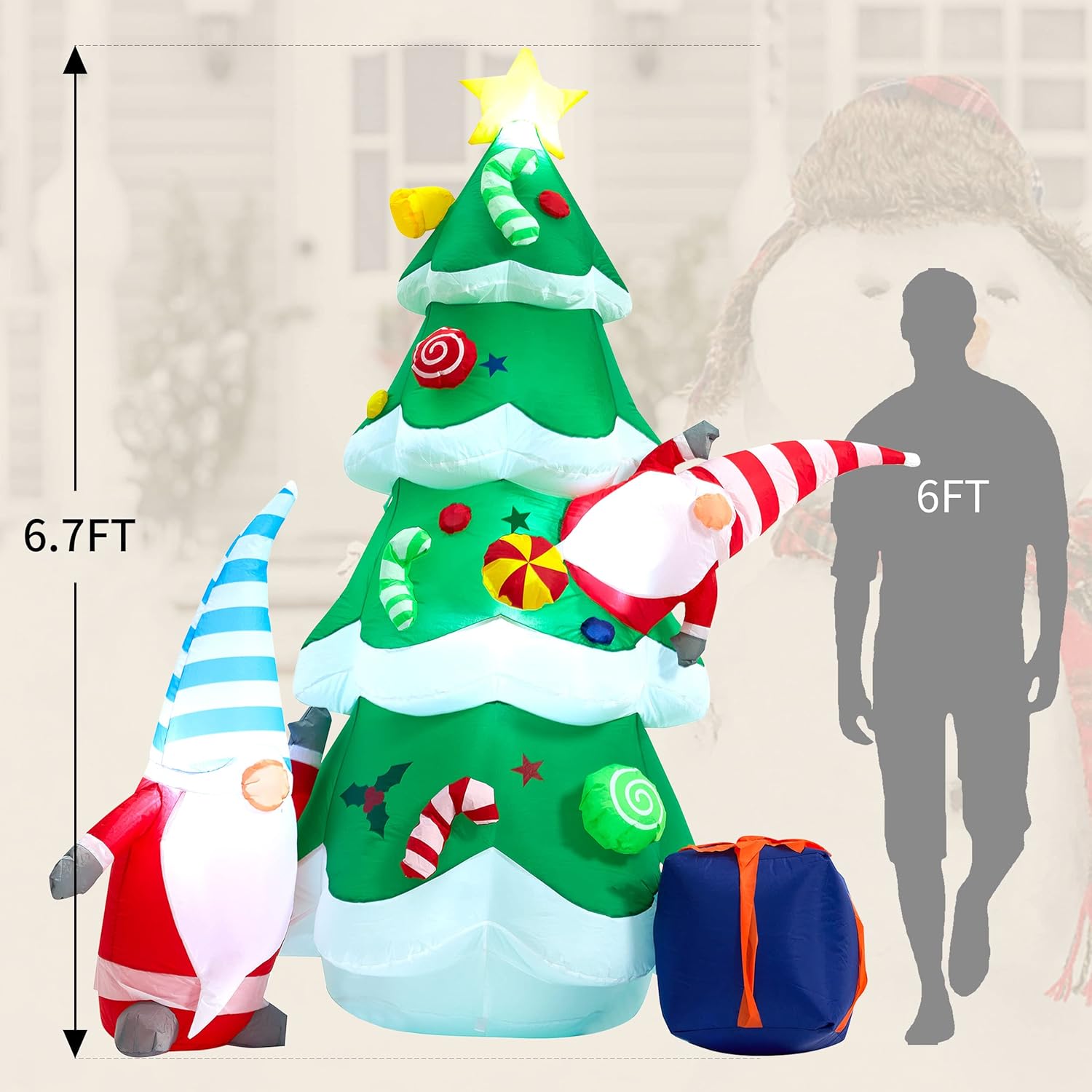 Christmas Inflatable Tree, 7 Ft Giant Lighted Christmas Blow Up Santa Claus With Gift Box For Indoor Outdoor Yard Garden
