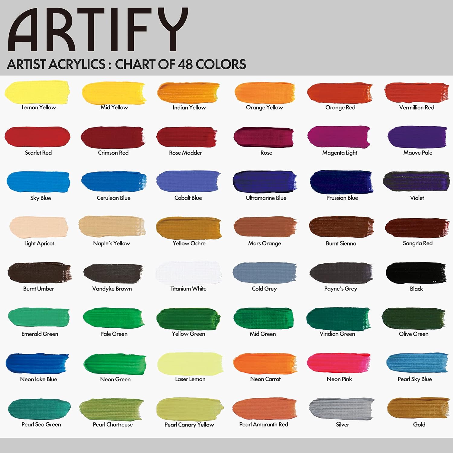 Artify Acrylic Paint, Set Of 48 Color (1.29 Oz, 38Ml) With A Storage Box, Rich Pigments, Non Fading, Non Toxic Paints For Artist, Hobby Painters & Kids, Art Supplies For Canvas Painting