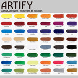 Artify Acrylic Paint, Set Of 48 Color (1.29 Oz, 38Ml) With A Storage Box, Rich Pigments, Non Fading, Non Toxic Paints For Artist, Hobby Painters & Kids, Art Supplies For Canvas Painting