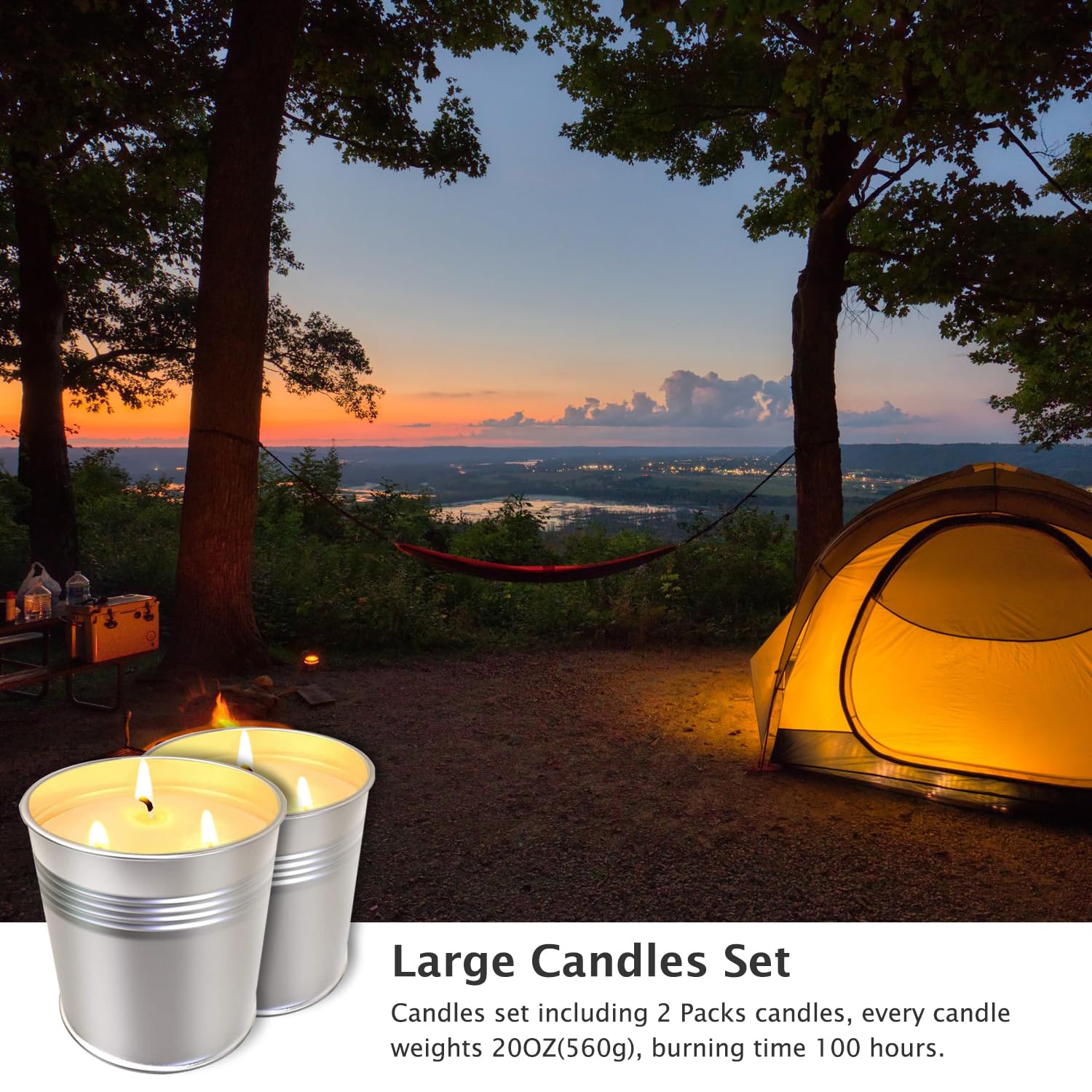 20 Oz Citronella Candles Outdoor Indoor, Large Candles For Patio/Home/Garden, 3 Wicks Zitronella Burning Time Lasting 100 Hours Each, 100% Natural Soy Wax