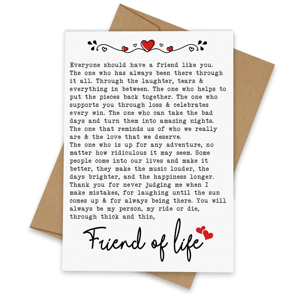 Best Friend Card - Thank You For Being In My Life - Friend For Life - Card For Special Friends - Recycled Cards For Best Friends - Bestie Cards, 5 X 7 Inches