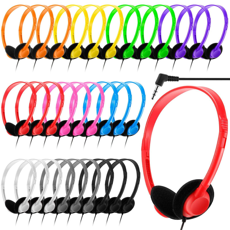 30 Pack Class Set Headphones For Kids School Earphones Over Head Bulk Colored