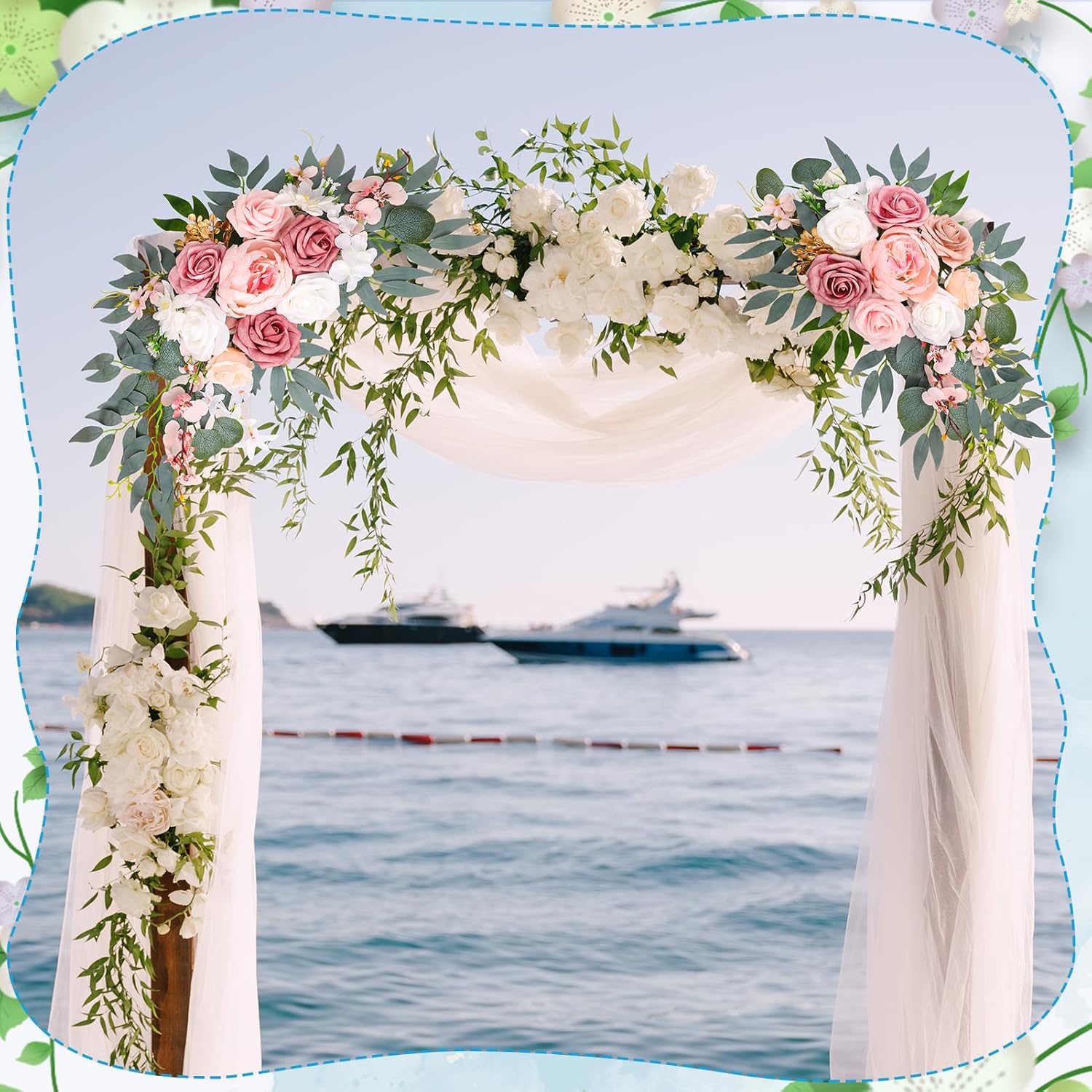 Wedding Arch Decorations 2 Pack - Reusable Artificial Hanging Flowers Floral Swag Greenery Garland For Wedding Welcome Sign Backdrop Bridal Ceremony Reception Backdrop Decoration, Baby Shower