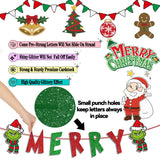 Pre-Strung Merry Grinchmas Banner Decorations For Christmas, Cute Red Green Glittery Grinchmas Banner Sign For Christmas Party Home Office Fireplace Mantel Photo Props Backdrop Decor