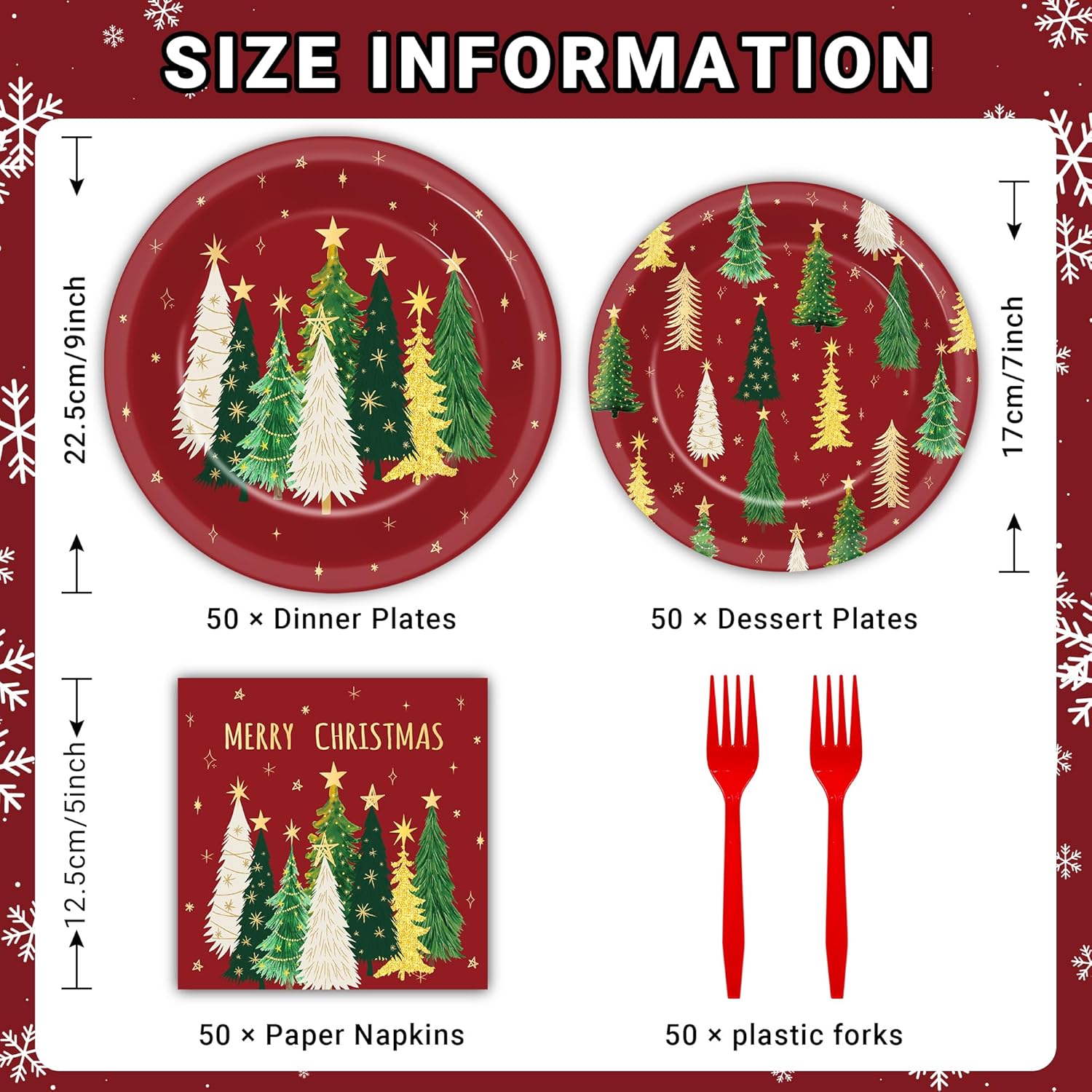 200Pcs Merry Christmas Plates And Napkins Red Green Tableware Set Xmas Trees Dinnerware Farmhouse Disposable Forks Paper Plates Napkins For Christmas Holiday Home Party Favor Supplies, 50 Guests