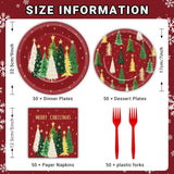 200Pcs Merry Christmas Plates And Napkins Red Green Tableware Set Xmas Trees Dinnerware Farmhouse Disposable Forks Paper Plates Napkins For Christmas Holiday Home Party Favor Supplies, 50 Guests