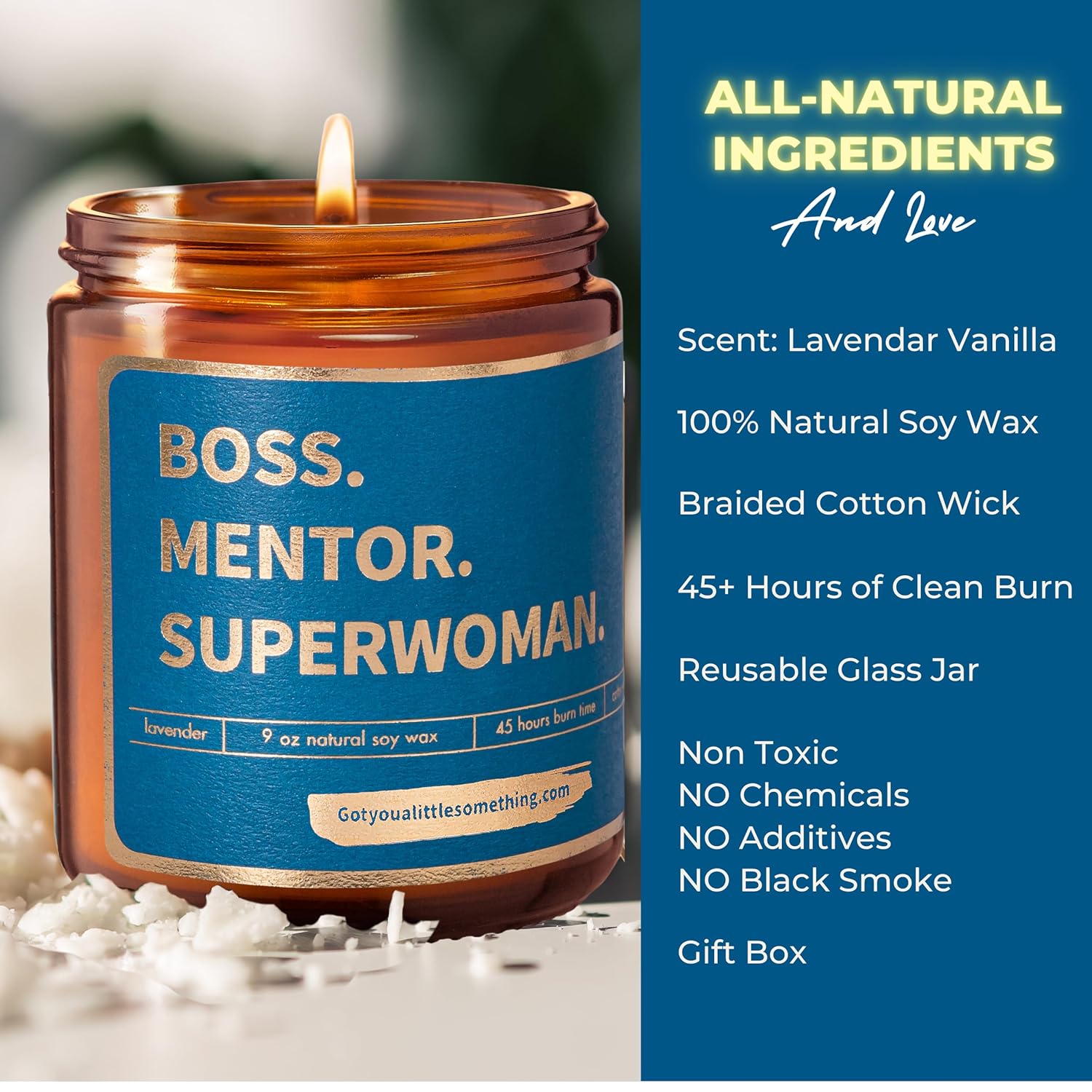 Boss Gifts For Women - Lavender Vanilla Candle | Boss Lady Appreciation Gifts For Female Manager, Supervisor | Office Present Idea For Job Promotion, Retirement, Galentines, Bosses Birthday Present